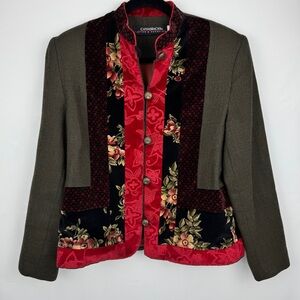 Canvasbacks Vintage Red Green Black Floral Patchwork Wool Blazer Jacket